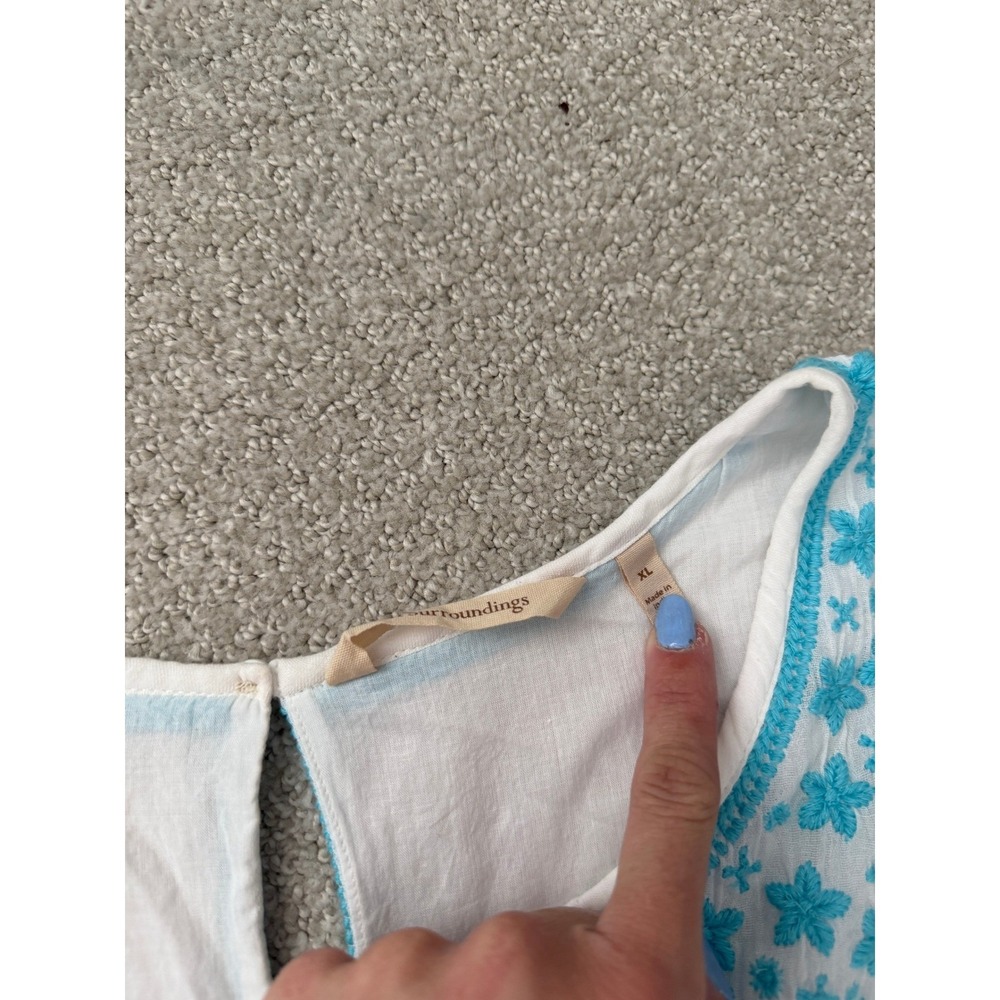 Soft Surroundings Juniper Embroidered XL White Turquoise Summer Graduation Dress - Picture 7 of 11